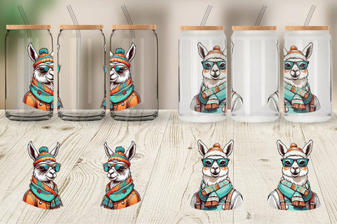Glass Can Wrap Christmas Llama Sublimation artnoy 