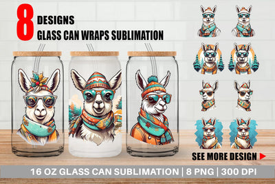 Glass Can Wrap Christmas Llama Sublimation artnoy 