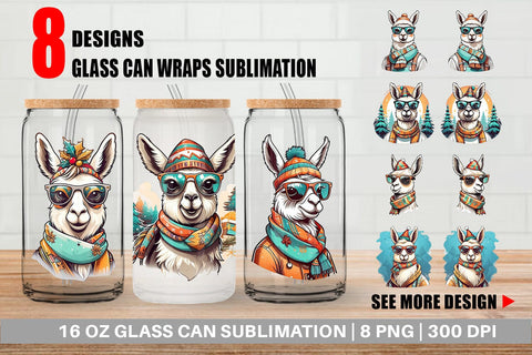 Glass Can Wrap Christmas Llama Sublimation artnoy 
