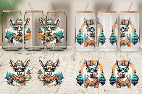 Glass Can Wrap Christmas Llama Sublimation artnoy 