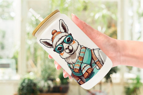 Glass Can Wrap Christmas Llama Sublimation artnoy 