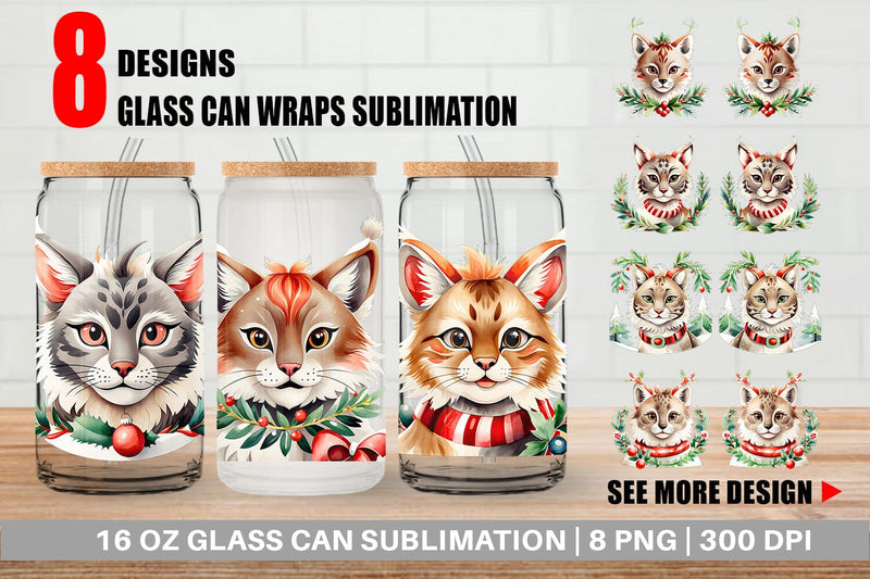 Glass Can Wrap Christmas Lynx Sublimation artnoy 
