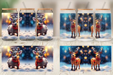 Glass Can Wrap Christmas Reindeer Sublimation artnoy 