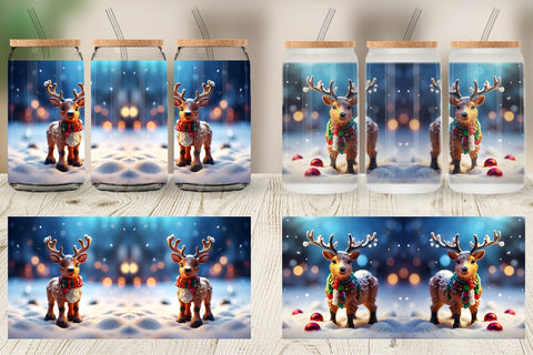 Glass Can Wrap Christmas Reindeer Sublimation artnoy 