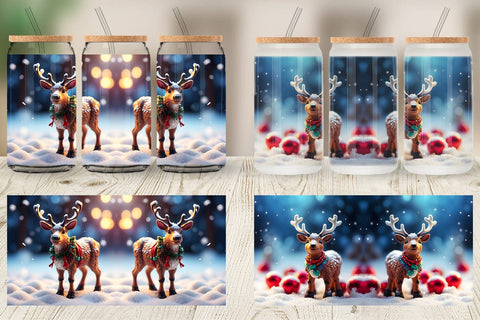 Glass Can Wrap Christmas Reindeer Sublimation artnoy 