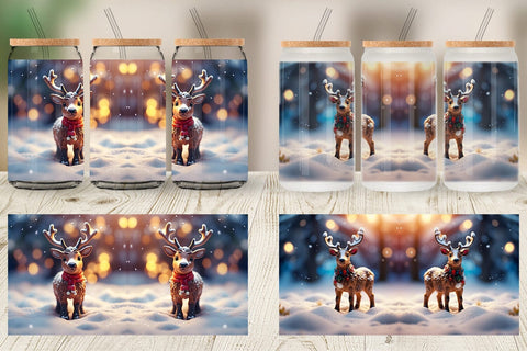Glass Can Wrap Christmas Reindeer Sublimation artnoy 