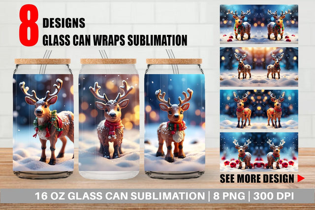 Glass Can Wrap Christmas Reindeer Sublimation artnoy 