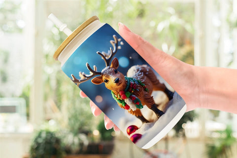 Glass Can Wrap Christmas Reindeer Sublimation artnoy 