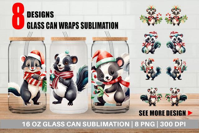 Glass Can Wrap Christmas Skunk Sublimation artnoy 