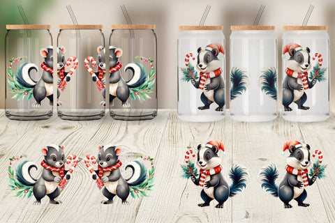 Glass Can Wrap Christmas Skunk Sublimation artnoy 