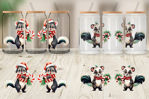 Glass Can Wrap Christmas Skunk Sublimation artnoy 