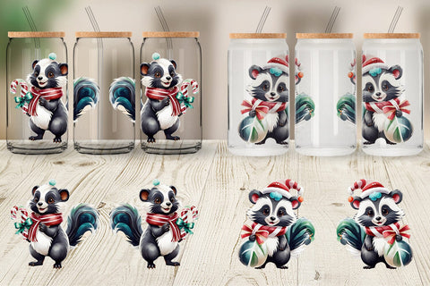 Glass Can Wrap Christmas Skunk Sublimation artnoy 