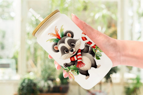 Glass Can Wrap Christmas Skunk Sublimation artnoy 