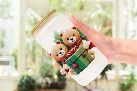 Glass Can Wrap Christmas Teddy Bears Sublimation artnoy 