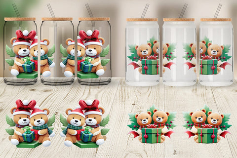Glass Can Wrap Christmas Teddy Bears Sublimation artnoy 