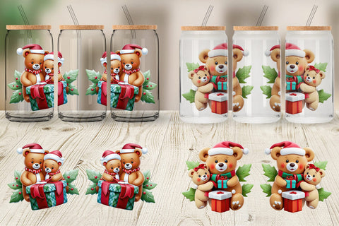 Glass Can Wrap Christmas Teddy Bears Sublimation artnoy 