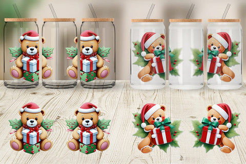 Glass Can Wrap Christmas Teddy Bears Sublimation artnoy 