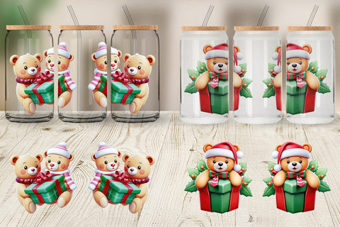 Glass Can Wrap Christmas Teddy Bears Sublimation artnoy 