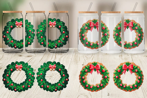 Glass Can Wrap Christmas Wreath Sublimation artnoy 