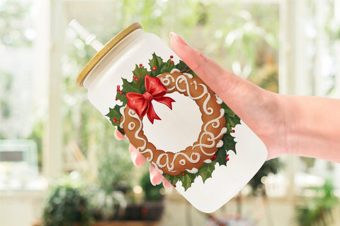 Glass Can Wrap Christmas Wreath Sublimation artnoy 