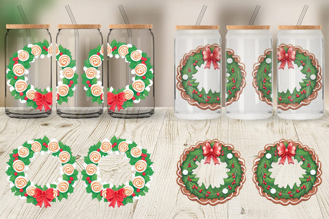 Glass Can Wrap Christmas Wreath Sublimation artnoy 