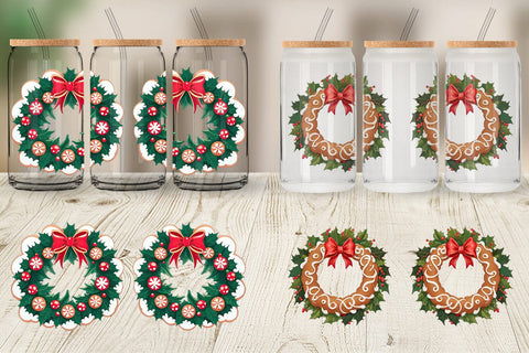 Glass Can Wrap Christmas Wreath Sublimation artnoy 