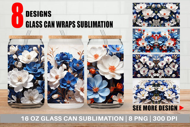 Glass Can Wrap Cobalt Flower Sublimation artnoy 