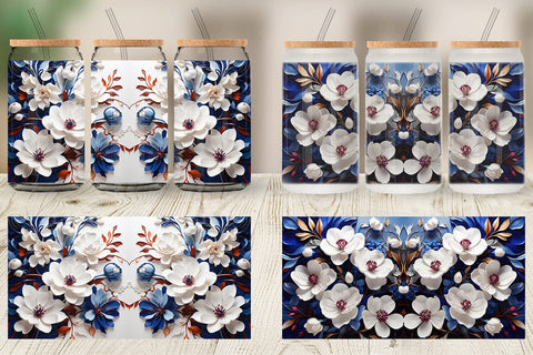 Glass Can Wrap Cobalt Flower Sublimation artnoy 