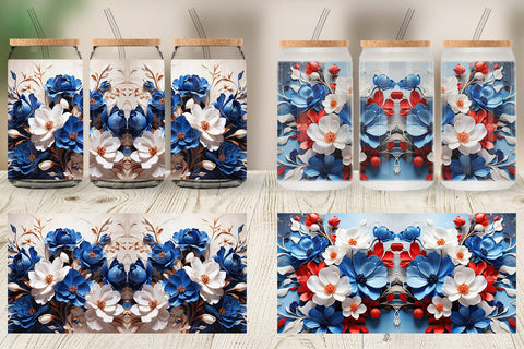 Glass Can Wrap Cobalt Flower Sublimation artnoy 