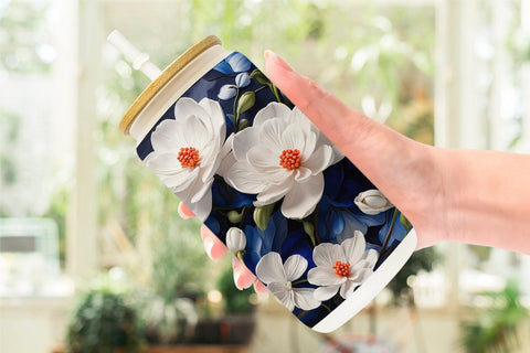Glass Can Wrap Cobalt Flower Sublimation artnoy 