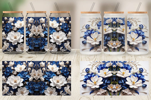 Glass Can Wrap Cobalt Flower Sublimation artnoy 
