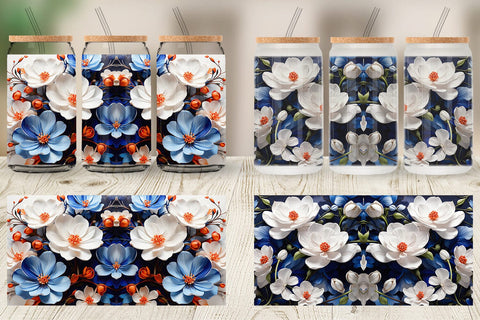 Glass Can Wrap Cobalt Flower Sublimation artnoy 