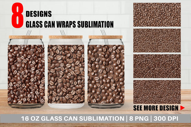 Glass Can Wrap Coffee Beans Pattern Sublimation artnoy 