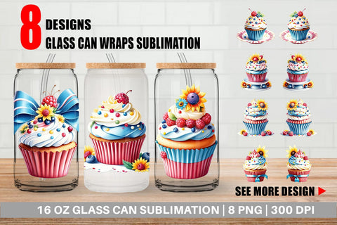 Glass Can Wrap Colorful Cupcake Sublimation artnoy 