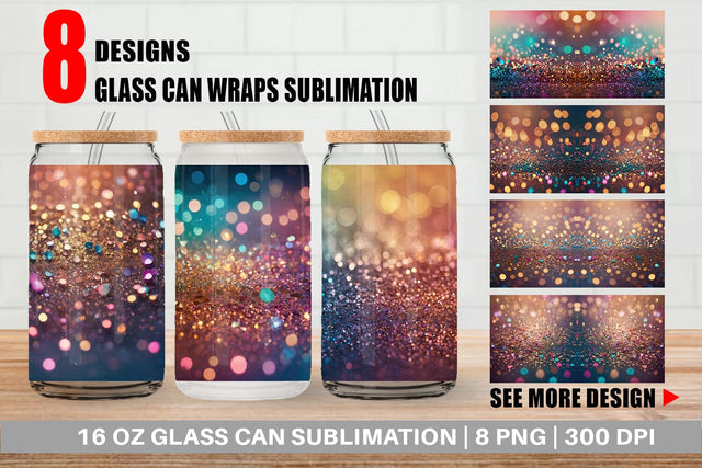 Glass Can Wrap Colorful Glitter Bokeh Sublimation artnoy 