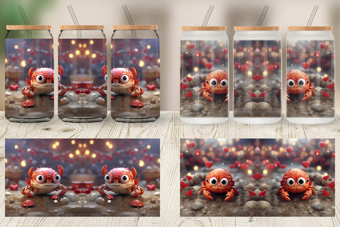Glass Can Wrap Crab Valentine Sublimation artnoy 