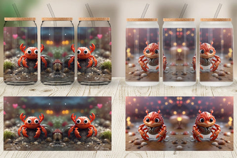 Glass Can Wrap Crab Valentine Sublimation artnoy 