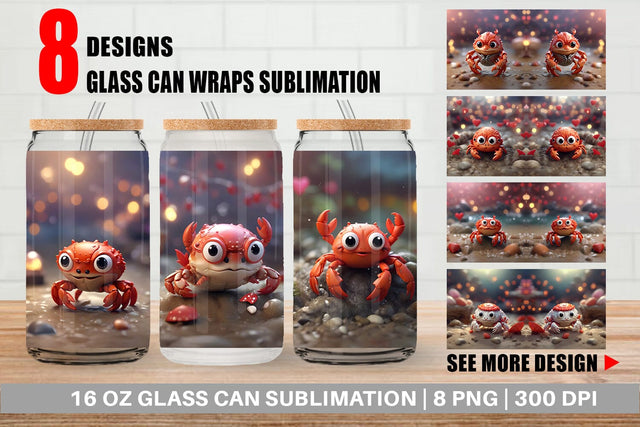 Glass Can Wrap Crab Valentine Sublimation artnoy 