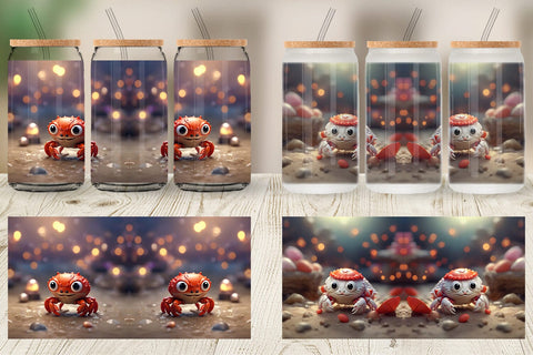 Glass Can Wrap Crab Valentine Sublimation artnoy 