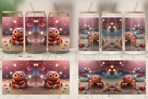 Glass Can Wrap Crab Valentine Sublimation artnoy 