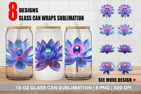 Glass Can Wrap Crystal Lotus Sublimation artnoy 