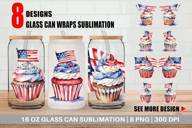Glass Can Wrap Cupcake 4th of July Sublimation artnoy 