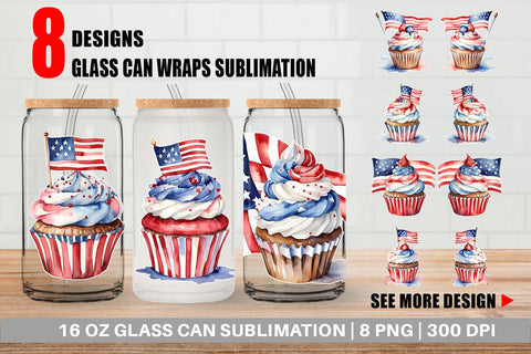 Glass Can Wrap Cupcake 4th of July Sublimation artnoy 