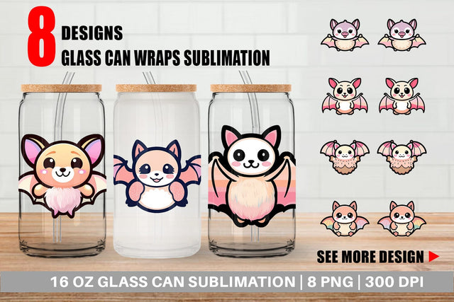 Glass Can Wrap Cute Bat Sublimation artnoy 