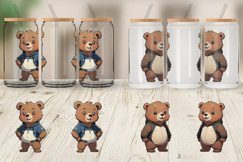 Glass Can Wrap Cute Bear Sublimation artnoy 