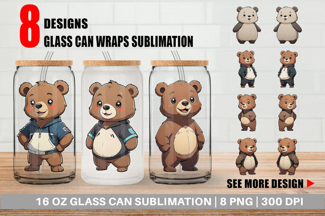 Glass Can Wrap Cute Bear Sublimation artnoy 