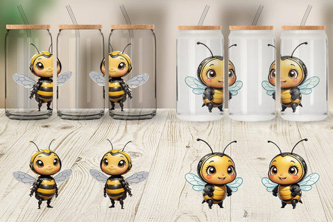 Glass Can Wrap Cute Bee Sublimation artnoy 