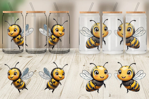 Glass Can Wrap Cute Bee Sublimation artnoy 