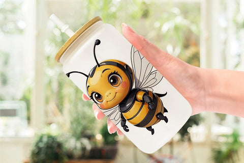 Glass Can Wrap Cute Bee Sublimation artnoy 