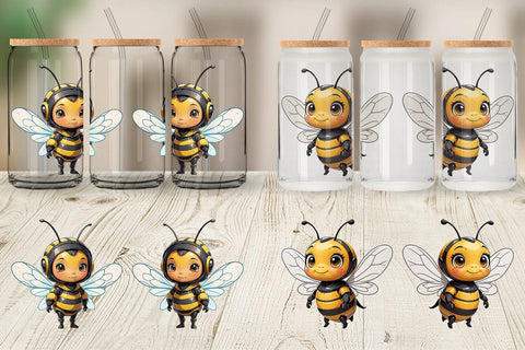 Glass Can Wrap Cute Bee Sublimation artnoy 